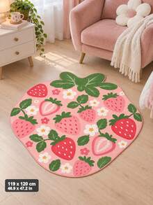 1PC Cute Strawberry Shaped Area Rug, Pink Floral Fruit Carpet For Girls Bedroom, Kids Room, Nursery & Playroom Decor - Multicolor - View 7