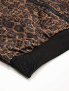 Lurzo Teen Boys Autumn/Winter Thick Lined Leopard Print Leather Collar Aviator Jacket, Ribbed Cuffs Zipper Jacket, Y2K Street Style, Suitable For Daily Outdoor Wear - Brown - View 8