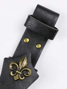Vintage PU Leather Belt Fan Holster, Medieval Fleur-De-Lis Fan Storage Sleeve, Halloween LARP Renaissance Costume Prop - A - View 5