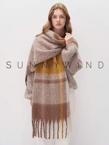 1pc Women's Casual Versatile Warm Polyester Plaid Scarf For Autumn/Winter Daily Use - Camel - View 2