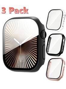 3件組 3合1 鋼化玻璃螢幕保護膜保護殼，適用於 49mm/46mm/42mm/45mm/44mm/41mm/40mm，超薄全覆蓋硬 PC 防刮高清晰防撞保護殼，兼容 Series 12/11/10/9/8/SE2/7/6/SE/5/4/3/2/1 - 彩色 - 查看 24
