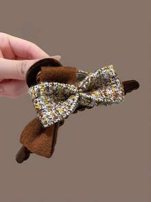 1pc Women's AB Side Bowknot Plush Hair Claw Clip, Large Size, Versatile Hair Accessory For Daily/Date/Commute - Multicolor - View 7