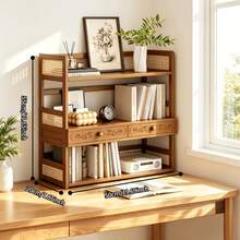 1pc Woven Rattan Desktop Storage Box With Drawer, Bohemian Style Woven Desktop Organizer, Suitable For Office, Home, Student Desk, Vanity And Kitchen Countertop, Natural Willow Desktop Storage Box - Multicolor - View 5