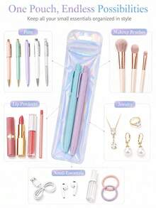 100pcs Holographic Laser Silver And Rose Gold Zipper Gift Bags, Reusable Sealable Packaging For Small Business, Suitable For Makeup Brushes, Pens, Lipsticks And Jewelry, Perfect For Back To School And Valentine's Day - Laser-cut Pencil Case - View 6