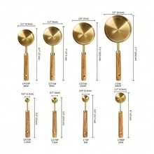 8-Piece Measuring Cups And Spoons Set, Gold Stainless Steel With Natural Wood Handle, Laser Engraved Metric & US Measurements (60ml To 250ml), Stackable Kitchen Measuring Tools For Baking And Cooking - View 11