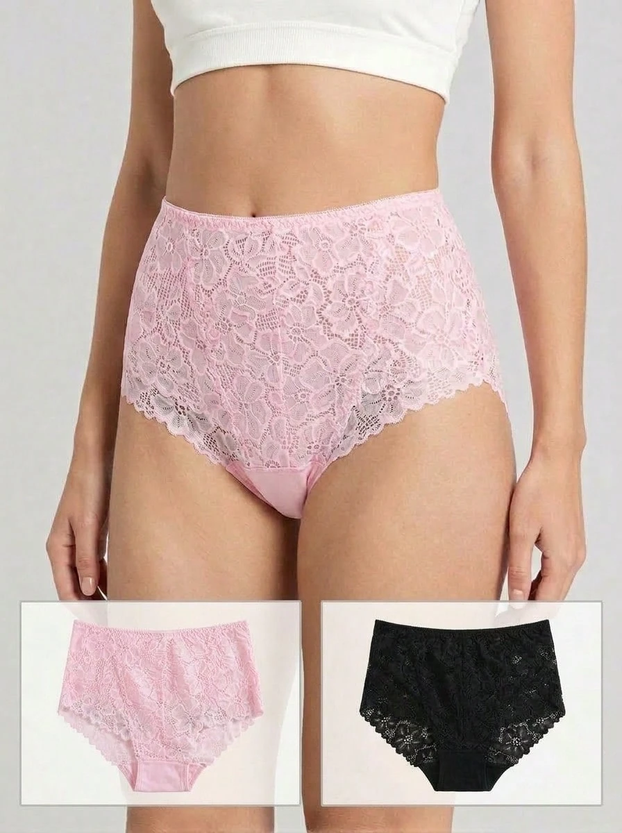Aesletic 2pcs Comfortable Cute Sexy Contrast Lace Women's Panties - Multicolor - View 1