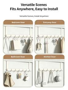 Over-The-Door Hook, No-Drill Door Back Coat Rack, Door Clothes Hanger, Storage Rack, Room Door Wall Hook, Extended Clothes Hook - White - View 8