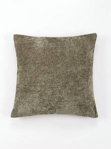 1pc Solid Color Textured Jacquard Fabric Pillowcase, Modern Minimalist Polyester Square Cushion Cover Suitable For Living Room Home Use - Olive Green - View 2