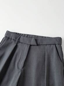 女士高腰阔腿连衣裙裤，优雅褶裥黑色长裤，适合办公室和夏季派对穿着 - 深灰色 - 查看 6