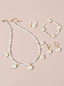1 Set Fashion French High-End Pearl Jewelry For Women, Niche Design Necklace, Bracelet, Ring, Earrings Accessory Set - Set - View 7