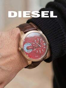 Diesel DZ7336 Men's Chronograph Watch|57MM Rose‑Gold‑Tone Case,Red‑Blue Dial,Strap,Date Window,5BAR Water‑Resistant Fashion Wristwatch - Rust Brown - View 4