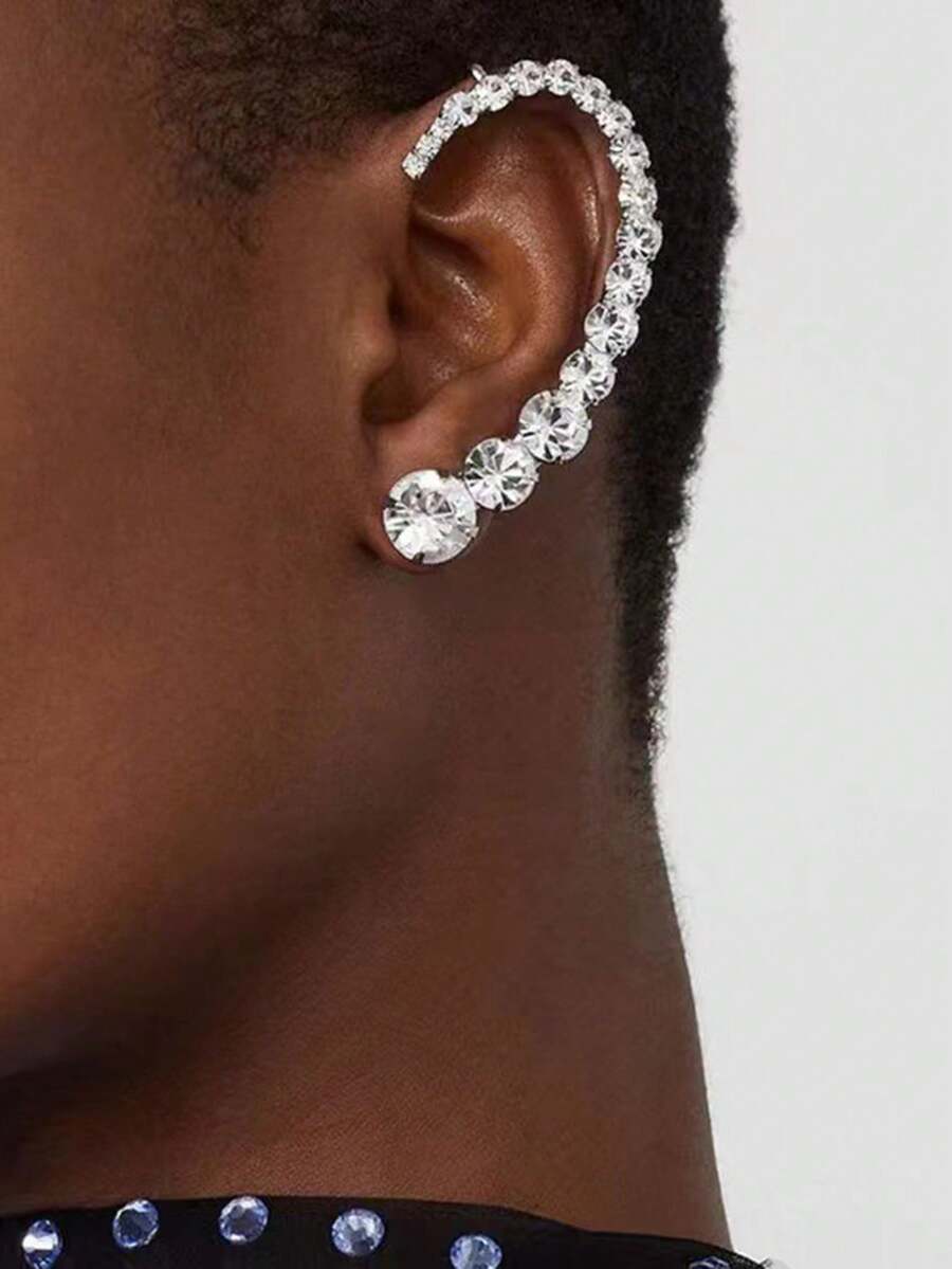 1pc High-End Minimalist Geometric Ear Hook Earrings, European And American Style Personalized Simple Accessory - Silver - View 1