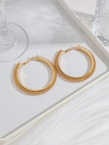 Gold Woven Texture Large Hoop Earrings, Chunky Braided Style Exaggerated Hoop Earrings For Women, Daily And Party Wear - Multicolor - View 4