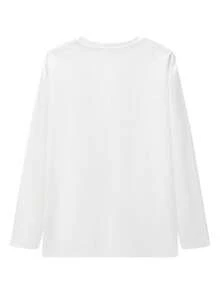 Women's White Round Neck Long Sleeve T-Shirt, Soft Polyester Regular Fit Top, Comfortable Everyday Wear - White - View 6