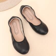 Sepatu Balet Wanita Hitam Ujung Bulat Model Rendah, Ringan, Nyaman, dan Serbaguna untuk Perjalanan Sehari-hari - Hitam - View 4