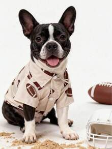 American Football Print Dog Shirt, Loose Breathable Non-Choking Collar, Summer Thin Lapel Top, Dirt-Resistant And Wear-Resistant - Brown - View 6