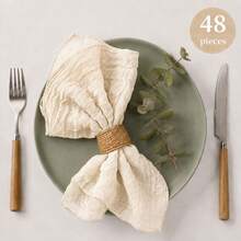 30 Pcs Sage Green Cheesecloth Napkins, 20 X 20 Inch Boho Gauze Dinner Napkins, Rustic Crinkle Cloth Napkins Bulk For Wedding Reception, Bridal Shower, Baby Shower, Birthday Party And Table Decor - Beige - View 16