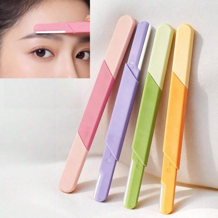 Double-Ended Portable With Dust Cover, Reusable Eyebrow Trimming Tool, Stainless Steel Micro-Precision Hair Removal Scraper, Suitable For Eyebrow Trimming, Hand And Foot Hair Removal, Anti-Scratch Protective Mesh Hair Removal Scraper - Multicolor - View 1