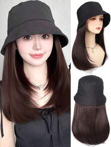 Hat Wig One-Piece Female Natural Fashion Sun-Proof Sun-Proof Bucket Hat Straight Hair Synthetic Wig Full-Head Wigs For Women - Multicolor - View 11