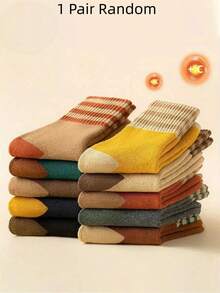 1/10 Pairs Randomly Assorted Unisex Thick Warm Contrast Color Socks, Casual Retro Patchwork Socks, Suitable For Autumn/Winter, Home/Sports Multi-Functional Warm Socks, Holiday Gift Socks, Christmas, Halloween - Multicolor - View 11