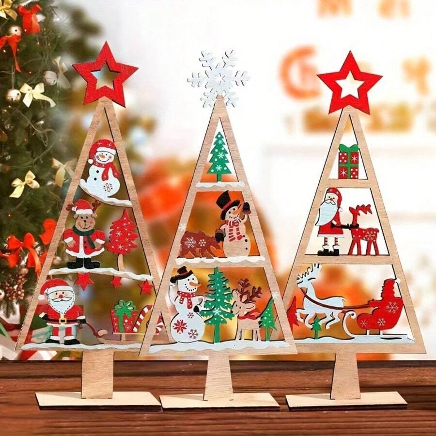 Cross-Border Hot-Selling Christmas New Product Decoration Acrylic 2D Flat Printed Art Christmas Tree Desktop Ornament Party Holiday Atmosphere Decor Creative Small Gift