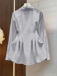 Autumn/Winter Metal Button Raglan Sleeve Long Sleeve Shirt, Vintage Bohemian Style, Suitable For Wedding, Party And Daily Commute Wear - Light Grey - View 3