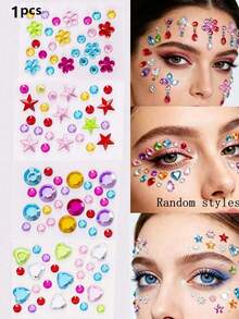 5/3/1pcs Shiny Gem Stickers, Self-Adhesive Acrylic Rhinestone Stickers, Valentine's Day Stickers, Face Gem Stickers, Glitter DIY Makeup Stickers, Music Festival Handmade Creative Stickers, Small Size, Suitable For Creative Projects - Multicolor - View 10