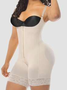 1pc Women's High Compression Shapewear, Butt Lift, Tummy Control, Thigh Slimming Bodysuit, Daily Wear - Apricot - View 4
