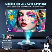 Máy chiếu mini di động nâng cấp 2026, máy chiếu rạp phim gia đình LCD tích hợp loa và lấy nét nhanh, tương thích với điện thoại thông minh, máy tính bảng, laptop, TV stick, USB, dùng xem phim, chơi game, thuyết trình, giải trí tại gia và tiệc ngoài trời - Trắng xanh dương - Xem 8