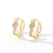 French Elegant Petite Micro-Inlaid Gold Cross Earrings, Elegant Personalized Design, Minimalist Versatile Ear Studs - Knot Hoop Earrings - View 6