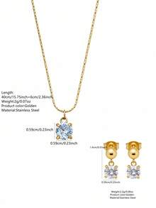 VceTd 3PCS French Elegant Style Jewelry Set With Inlaid Decorative Design, Stainless Steel Pendant Necklace, Pendant Earrings, Suitable For Dating And Banquet Wear - Yellow Gold - View 9