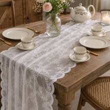 Vintage Floral Lace Table Runner, Wavy Edge Semi-Transparent Tablecloth, Suitable For Wedding, Bridal Shower, Birthday Party, Farmhouse Style Dining Table Home Decor - Multiple Styles - View 4