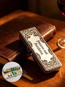 "Poisons And Antidotes" Printed Vintage European Style Pill Box, Portable Pill Dispenser, Precise 1-2 Pill Dispenser, Convenient Medicine Storage Box, Easy-To-Use Design, Plastic Material, Portable Travel Pill Box, Dispensing Box, Large Capacity Medicine Box, Back To School Gift, Mother's Day Gift, Halloween Gift - Multicolor - View 4