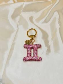 1PC Rhinestone Zodiac Sign Keychain, Silver Pink Astrology Bag Charm, Minimalist Horoscope Pendant Key Ring, Birthday Graduation Gift For Women - Pink - View 20