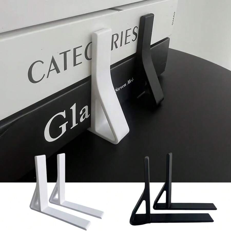 2pcs 3D Printed Plastic L-Shaped Bookends, Minimalist Style Desktop Bookshelf Organizer, Suitable For Organizing Books On Office Desk Or Bookshelf - One Size Fits All - View 1