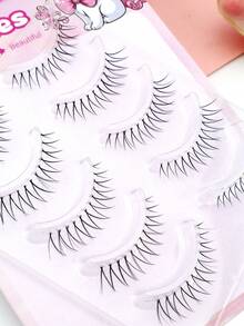 5 Pairs Little Devil Pointed Tail Japanese Idol Manga Eye False Eyelashes, Natural Fresh Fairy Fur, Sweet Makeup For Dates And Holidays - Black - View 6