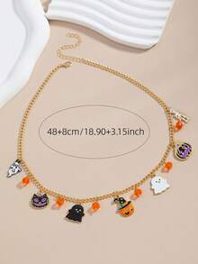 Halloween Fun Pumpkin Ghost Skeleton Bone Pendant Necklace, Dark Style Versatile Holiday Necklace - Style 3 - View 4
