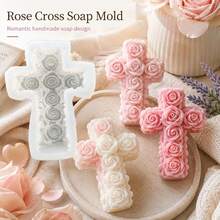 1pc Small Rose Cross Silicone Mold, Delicate Floral Cross Design, Flexible Silicone Easy Release, Suitable For DIY Aromatherapy Candles, Diffuser Stones, Church Wedding Decor, Valentine's Day Anniversary Handmade Creative Gift Making - Cross Rose Mold - View 3