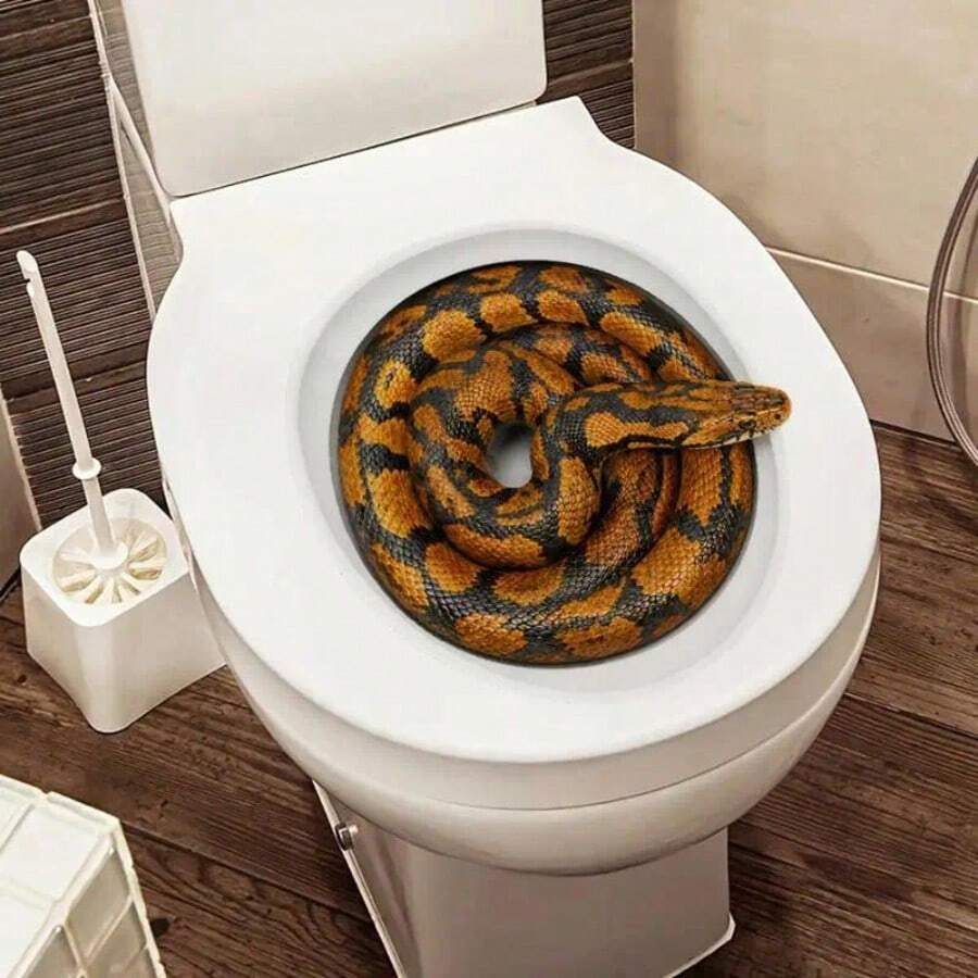 1pc Toilet Lid Snake Pattern Halloween Prank Decorative Sticker, Suitable For Toilet Lid Decoration - A - View 1