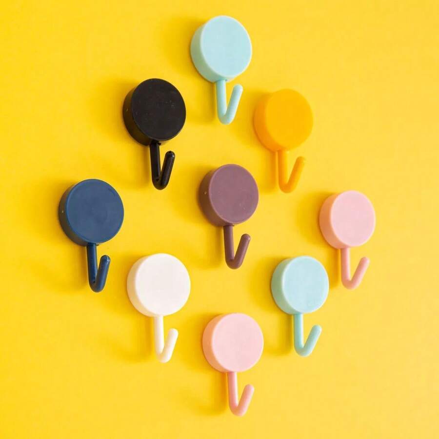 Waterproof Wall Hooks | Compact Plastic Macaron Color Series | Drill-Free Hooks, Suitable For Bathroom, Shower And Door Side | Towel Key Hooks, Car Key Hooks, Practical Bohemian Style Hooks - Multicolor - View 1