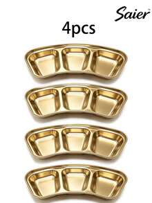 Ins Style Luxury Tableware Creative Gold Fan-Shaped Stainless Steel Dipping Dish Divided Seasoning Plate Stackable Easy Storage Easy Cleaning Party Platter Appetizer Dish Sauce Bowl Party Gathering Snack Plate - Multicolor - View 12