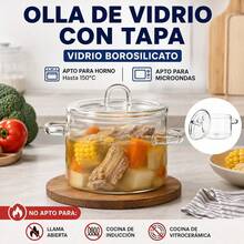 1-Liter Transparent Borosilicate Glass Pot With Lid And Side Handles, Heat-Resistant Kitchen Container For Food Preparation, Dimensions 19 X 13.5 X 13.8 Cm - View 3