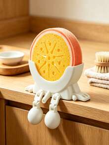 Orange Shaped Dishwashing Brush, Paired With Cute 2-In-1 Drain Rack, 2PCS, Suspended Sponge Rack With Drainage Function, Bathroom And Kitchen Sink Storage Rack, Countertop Decoration, Begin To School, Teacher's Day, Thanksgiving, Christmas Gifts - Multicolor - View 8