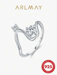 Arlmay 1pc 925 Sterling Silver Geometric Line Design Dazzling Clear CZ Finger Rings For Women Fine Jewelry Gifts - Silver - View 1