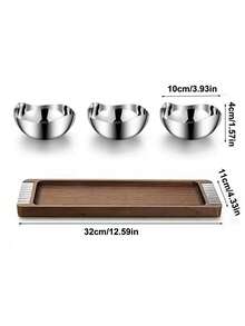 1pc Luxury Stainless Steel Divided Nut & Snack Tray Set With Solid Wood Base, Polished Stainless Steel Bowls In Asymmetrical Petal Shape, 3 Independent Compartments For Nuts, Dried Fruit, Candy And Small Snacks, Suitable For Living Room Coffee Table And Afternoon Tea Display, Practical Snack Storage And Decorative Tabletop Ornament, Ideal For Home Hosting, Holiday Gatherings And Gifting - Multicolor - View 14