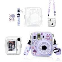 Cartoon Stickers + Lanyard Transparent Protective Case Set For InstaxMini 13, Transparent Protective Cover With Back Pocket + Colorful Shoulder Strap, Instant Camera Transparent Crystal Shell Protective Case, Easy To Install PVC Shell, Anti-Yellowing, Anti-Drop, Anti-Scratch Photography Camera Protective Accessories - View 9