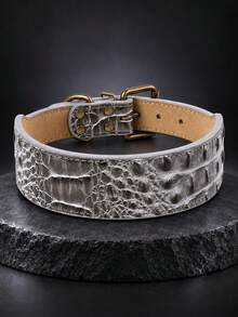 Pet Dog Wide Collar, Crocodile Embossed Wide Neck Strap, Bronze Metal Buckle And D-Ring Design, Adjustable For Medium To Large Dogs Daily Wear And Walking, Purple/Grey/Brown, L-3XL - Multicolor - View 22