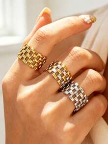 3pcs/1pc Vintage Minimalist 18K Gold Plated Stainless Steel Open Adjustable Rings, Stackable Women's Jewelry, Suitable For Daily Wear, Gift For Her - Multicolor 3 - View 1
