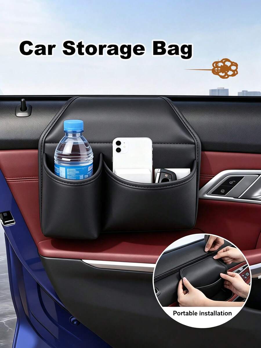 1/2 PCS Car Cup Holder, Door Side Multi-Functional Hooks Storage Bag For Water Bottles Phones Keys, Universal For Most Vehicles