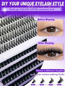 ELYCO 186 Clusters Large Capacity Mixed Pack, 10-16mm Different Styles Optional, 0.07mm D Curl Fluffy False Eyelashes, DIY Handmade Self-Application Eyelashes, Ultra Soft Reusable, Suitable For Beginners, Parties, Travel, Music Festivals - D - View 3